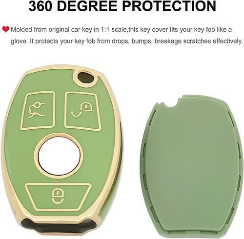Sam's Accessories Key Fob Cover for Mercedes Benz with Keychain Soft TPU Car Key Shell Case Protector Compatible with Mercedes Benz C E G M Class GLC GLE GLS CLA CLS Accessories green