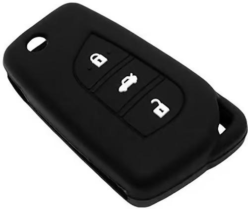 Sam's Accessories Silicone Key Cover for 3 Button Remote Flip Key Shell/Case/Body for Toyota Corolla Altis / Innova Crysta - Black Car Key Cover