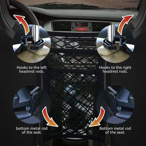 Sam's Accessories 3-Layer Car Mesh Organizer,Netting Bag for Car,Universal Car Seat Storage Mesh,Car Storage Netting Pouch,Elasticity Car Net Pocket Handbag Holder,Front Seat Purse Holder,Barrier of Backseat Kids Pets