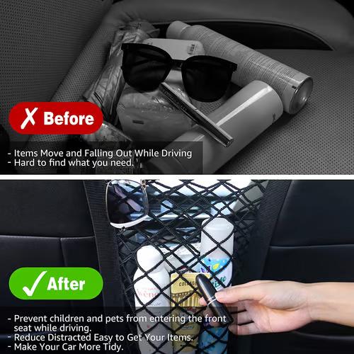 Sam's Accessories 3-Layer Car Mesh Organizer,Netting Bag for Car,Universal Car Seat Storage Mesh,Car Storage Netting Pouch,Elasticity Car Net Pocket Handbag Holder,Front Seat Purse Holder,Barrier of Backseat Kids Pets
