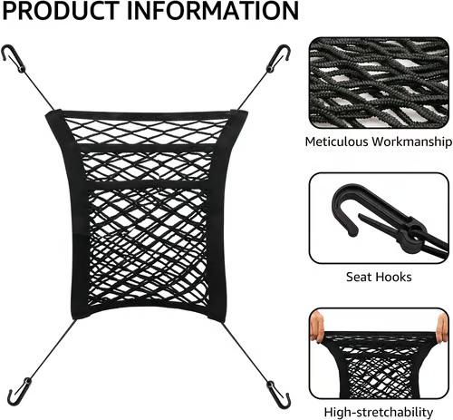 Sam's Accessories 3-Layer Car Mesh Organizer,Netting Bag for Car,Universal Car Seat Storage Mesh,Car Storage Netting Pouch,Elasticity Car Net Pocket Handbag Holder,Front Seat Purse Holder,Barrier of Backseat Kids Pets