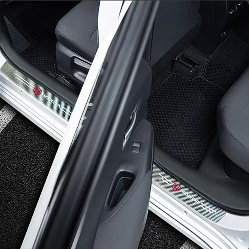 Sam's Accessories Car Door Sill Protector, 4 PCS Car Door Edge Protector, Carbon Fiber Leather Front/Rear Door Sill Scuff Plate Guard, Decorative Car Door Protector Sticker, Car Accessories