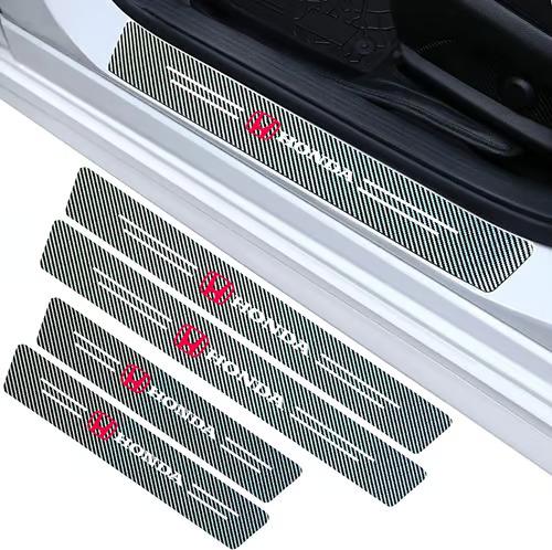 Sam's Accessories Car Door Sill Protector, 4 PCS Car Door Edge Protector, Carbon Fiber Leather Front/Rear Door Sill Scuff Plate Guard, Decorative Car Door Protector Sticker, Car Accessories