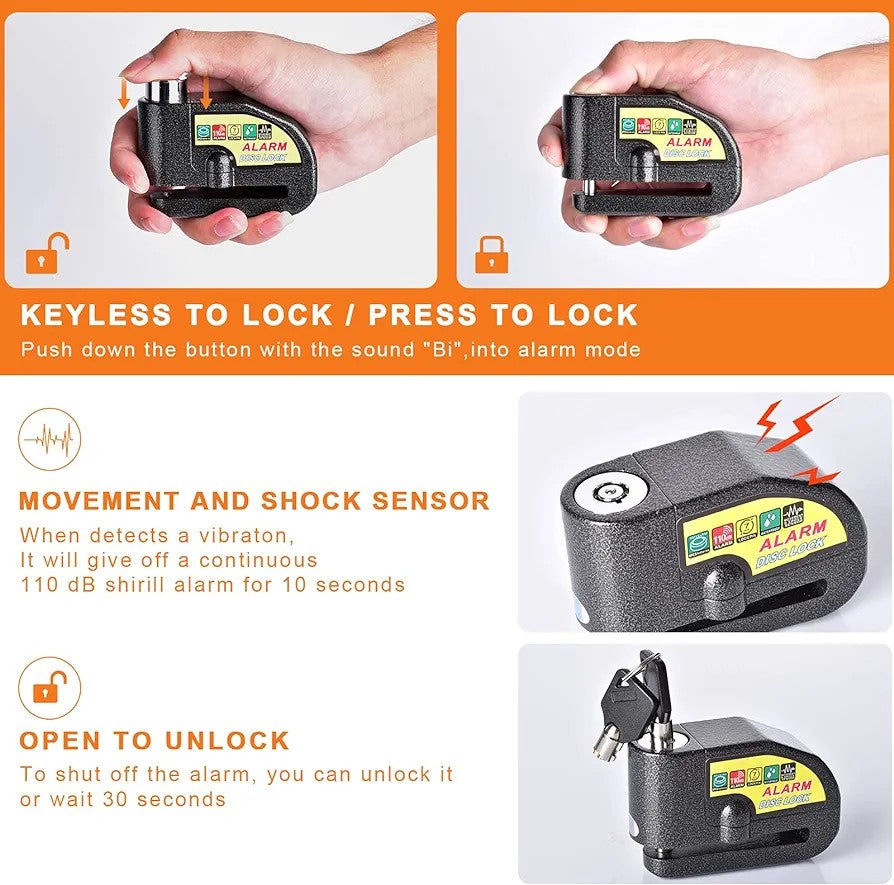 Sam's Accessories 1 Set Bike Lock Wheel Up waterproof Anti-Theft High Decibel 6mm Pin Alarm Disc Brake Lock Bike Lock Safety Device for Motorcycle