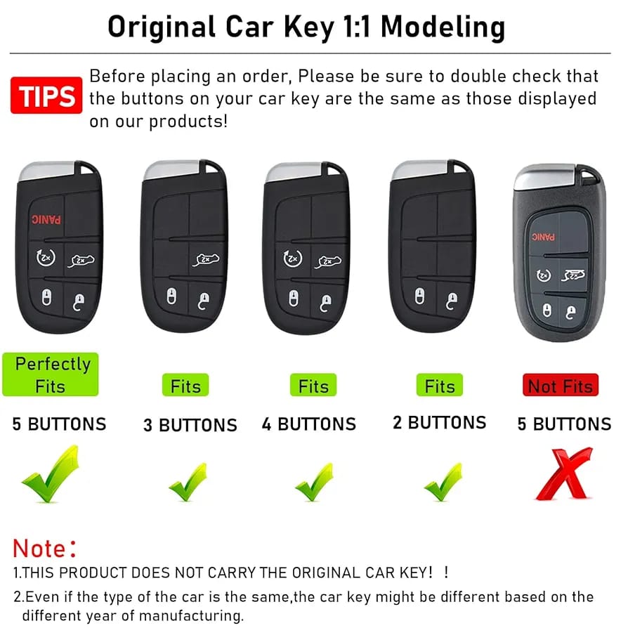 Sam's Accessories Zinc Alloy Key Fob Cover Case 5-Button & Keychain Compatible with Jeep Grand Cherokee Dodge Challenger Dart