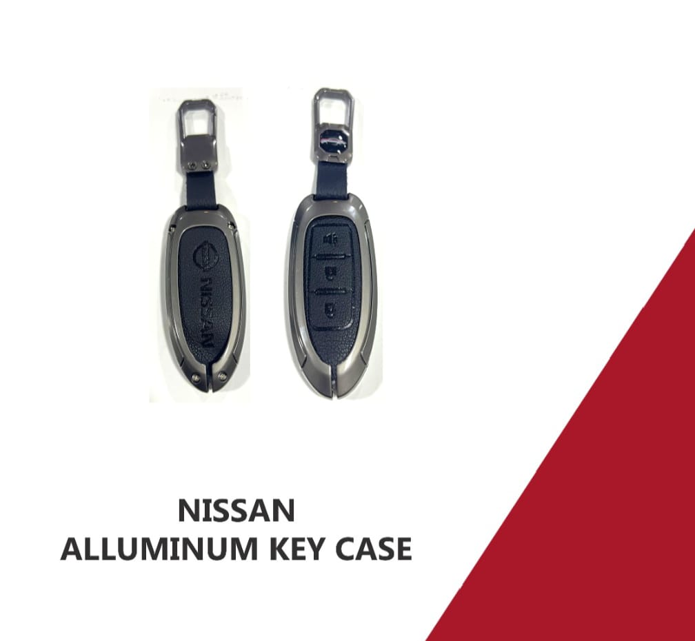 Sam's Accessories key cover made from aluminum and leather for a Nissan smart key.