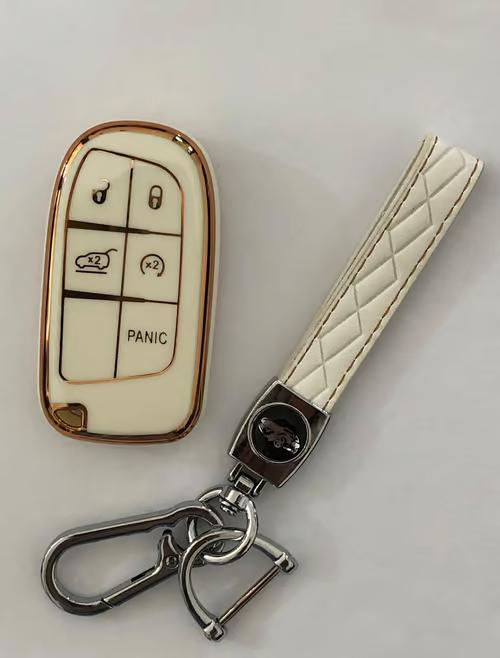 Sam's Accessories TPU Smart Key Fob Case Cover Kit with Keychain for Jeep Grand Cherokee Renegade 5 Key Gold Tone