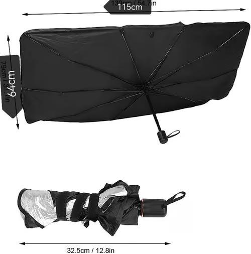 Sam's Accessories Detybir Car Dashboard Sun Umbrella Foldable Front Windshield Sunshade UV Protection Front Heat Insulation Protection with Escape Safety Hammer for Car Windshield, Automotive Interior Sun Protection 115 or 130