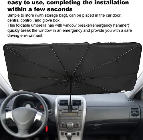 Sam's Accessories Detybir Car Dashboard Sun Umbrella Foldable Front Windshield Sunshade UV Protection Front Heat Insulation Protection with Escape Safety Hammer for Car Windshield, Automotive Interior Sun Protection 115 or 130