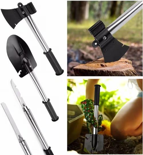 Sam's Accessories 6-in-1 Multi Tool Survival Kit AXE SHOVEL KNIFE SAW HAMMER NAIL PULLER W/ pouch