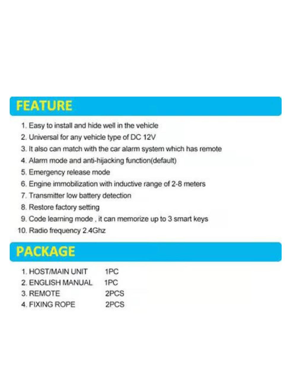 Sam's Accessories Car Wireless Immobilizer Auto Unlock & Engine Lock Anti - Hijacking Intelligent