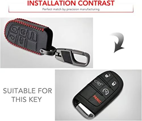 Sam's Accessories Leather carbon Car key Cover Cases Fit Jeep Grand Cherokee Dodge Challenger Charger Dart Durango Journey Chrysler 300,etc
