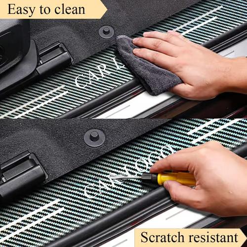 Sam's Accessories Car Door Sill Protector, 4 PCS Car Door Edge Protector, Carbon Fiber Leather Front/Rear Door Sill Scuff Plate Guard, Decorative Car Door Protector Sticker, Car Accessories