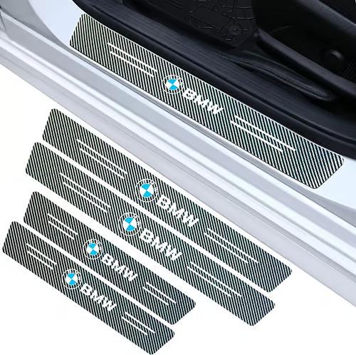 Sam's Accessories Car Door Sill Protector, 4 PCS Car Door Edge Protector, Carbon Fiber Leather Front/Rear Door Sill Scuff Plate Guard, Decorative Car Door Protector Sticker, Car Accessories