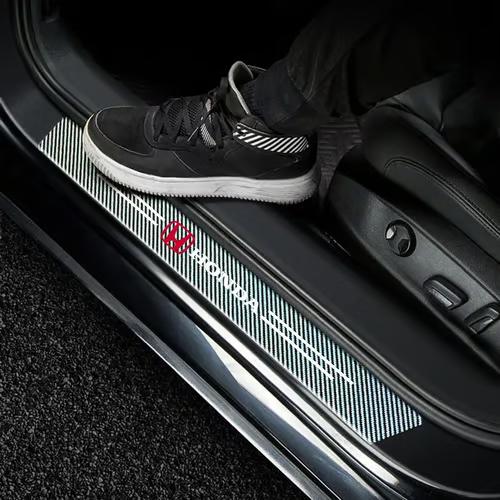 Sam's Accessories Car Door Sill Protector, 4 PCS Car Door Edge Protector, Carbon Fiber Leather Front/Rear Door Sill Scuff Plate Guard, Decorative Car Door Protector Sticker, Car Accessories