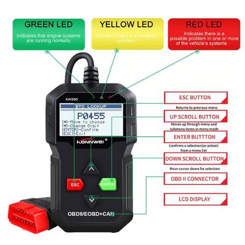 Sam's Accessories  Battery Testers KONNWEI KW590 OBD Diagnostic Tool Car Code Reader automotive OBD2 Scanner Support Multi-Brands Car Scanner Tools