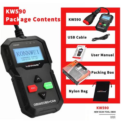 Sam's Accessories  Battery Testers KONNWEI KW590 OBD Diagnostic Tool Car Code Reader automotive OBD2 Scanner Support Multi-Brands Car Scanner Tools