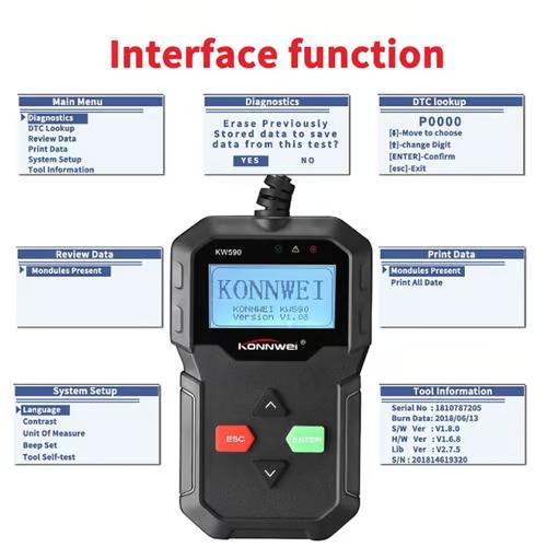 Sam's Accessories  Battery Testers KONNWEI KW590 OBD Diagnostic Tool Car Code Reader automotive OBD2 Scanner Support Multi-Brands Car Scanner Tools