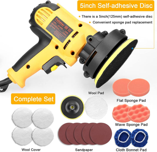 مجموعة أدوات تلميع السيارات من سامز أكسسواريز، 700 واط، ماكينة صنفرة وتلميع، سرعة دوران من 600 إلى 3700 دورة في الدقيقة، وسادة إسفنجية 5 بوصة، طقم تنظيف وتلميع، أداة تلميع الأجهزة المنزلية للعناية بالسيارات