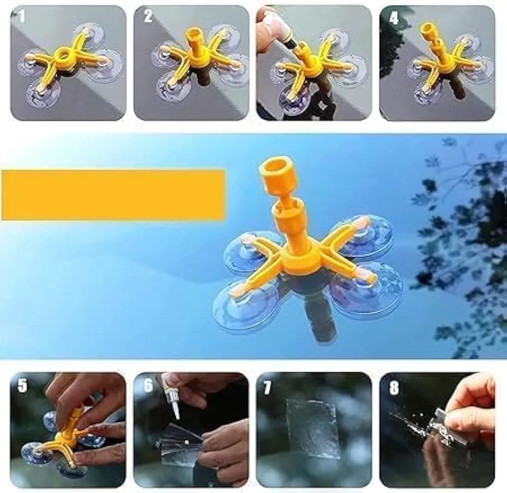 طقم إصلاح زجاج السيارات الأمامي من سامز أكسسوارات، طقم إصلاح شقوق الزجاج الأمامي، طقم إصلاح الزجاج الأمامي للشقوق والخدوش وخيوط العنكبوت والشقوق النجمية والهلالية الشكل