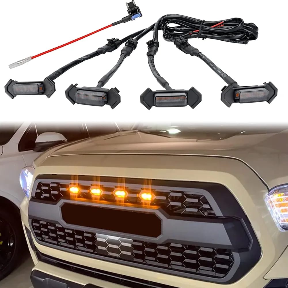Sam's Accessories LED Grill Lights for 2016-2022 Aftermarket Toyota Tacoma TRD PRO Grille with Harness (Amber Light with Black housing)