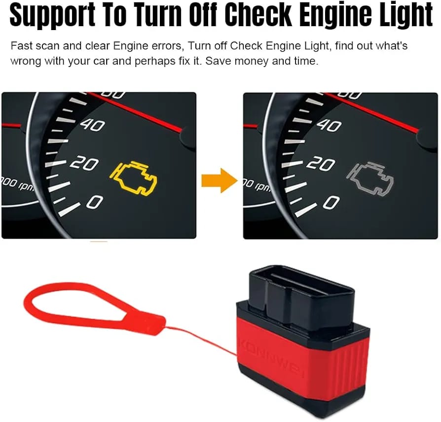 جهاز فحص وتشخيص أعطال السيارات اللاسلكي KW905 BT 5.0 OBDII من سامز أكسسواريز، متوافق مع أنظمة iOS وأندرويد، لون أحمر