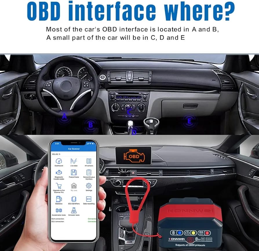 جهاز فحص وتشخيص أعطال السيارات اللاسلكي KW905 BT 5.0 OBDII من سامز أكسسواريز، متوافق مع أنظمة iOS وأندرويد، لون أحمر