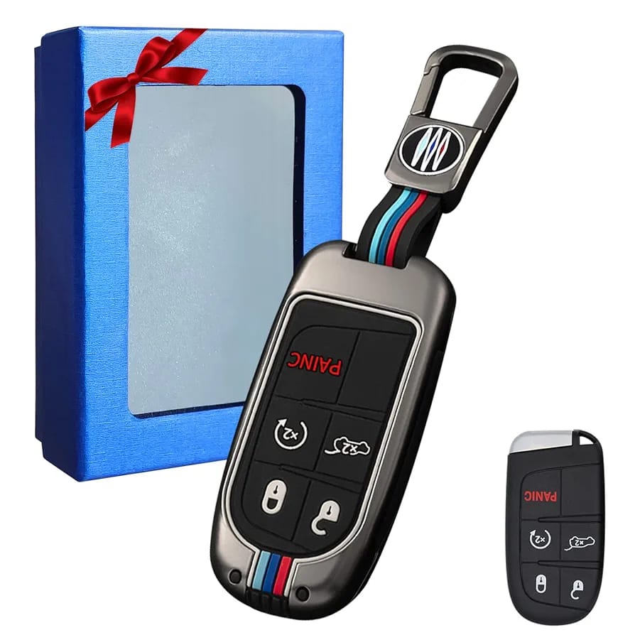 Sam's Accessories Zinc Alloy Key Fob Cover Case 5-Button & Keychain Compatible with Jeep Grand Cherokee Dodge Challenger Dart