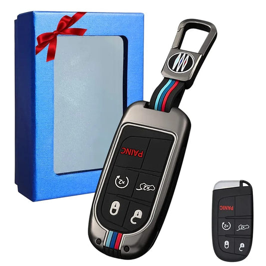 Sam's Accessories Zinc Alloy Key Fob Cover Case 5-Button & Keychain Compatible with Jeep Grand Cherokee Dodge Challenger Dart