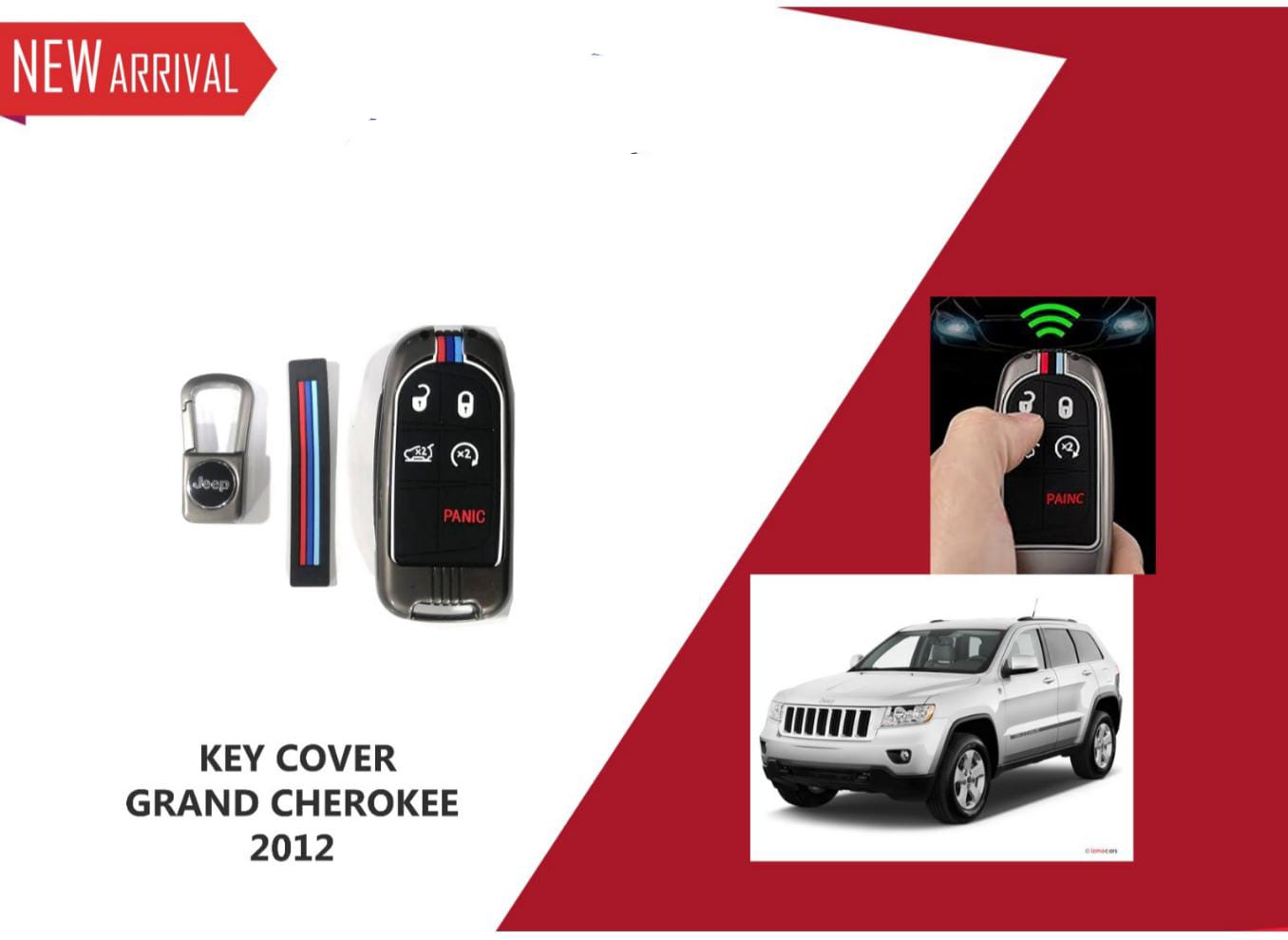 Sam's Accessories Zinc Alloy Key Fob Cover Case 5-Button & Keychain Compatible with Jeep Grand Cherokee Dodge Challenger Dart