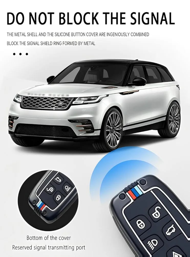 Sam's Accessories Land Rover Key Fob Cover Metal Car Key Case Keychain Smart Key Fob Holder fob Protector Compatible for Land Rover Range Rover Sport Evoque Discovery Velar Freelander 2 LR4 Jaguar