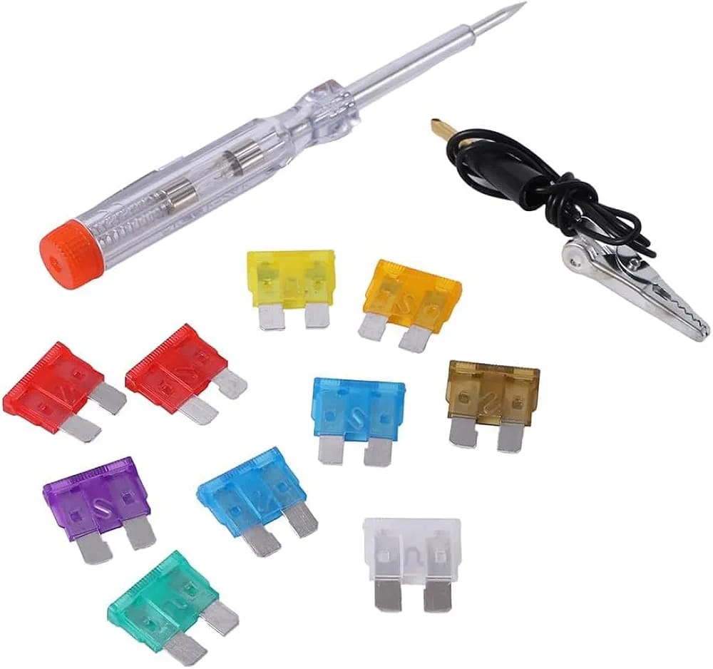 Sam's Accessories 10 Double Blade Fuse Kit and Tester 10 Pcs Auto Connect Fuse Assortment Kit Replacement Diagnostic