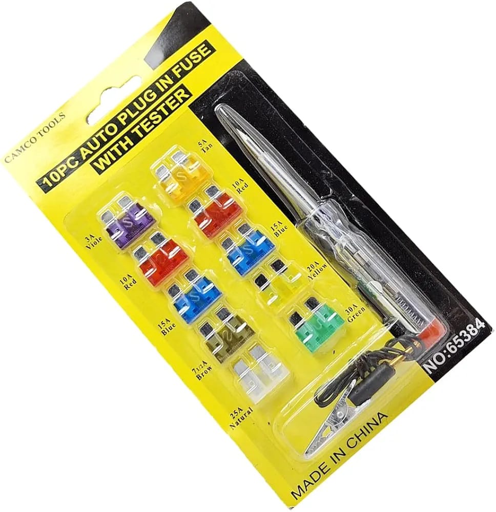 Sam's Accessories 10 Double Blade Fuse Kit and Tester 10 Pcs Auto Connect Fuse Assortment Kit Replacement Diagnostic